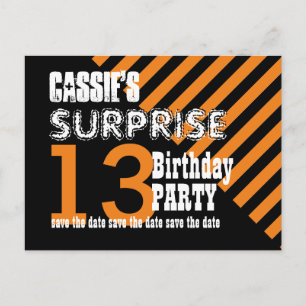 13. TEEN Überraschung Geburtstag Save the Date T13 Ankündigungspostkarte