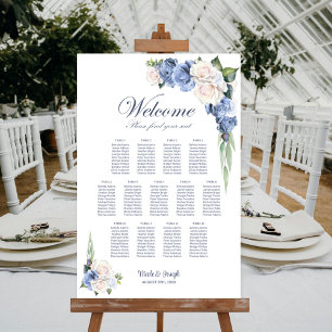 13 Tisch Blaue Weiße Rose Floral Sitzordnung Poster