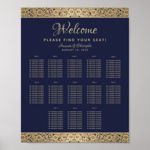 13 Tisch Navy Blau Hochzeit Sitzplan Gold Rose Poster