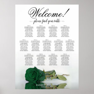 13 Tisch Smaragdgrüne Rose Hochzeits-Sitzordnung Poster
