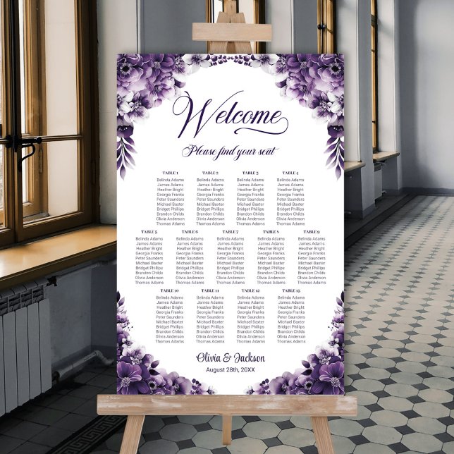 13 Tische Lila Blumige Hochzeits-Sitzordnung Poster (Von Creator hochgeladen)