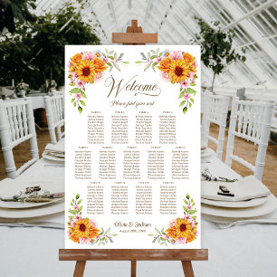 13 Tische Sonnenblume Rose Hochzeits-Sitzplan Poster