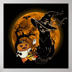 13 Vintage Halloween Gruselkostüm schwarze Katze H Poster