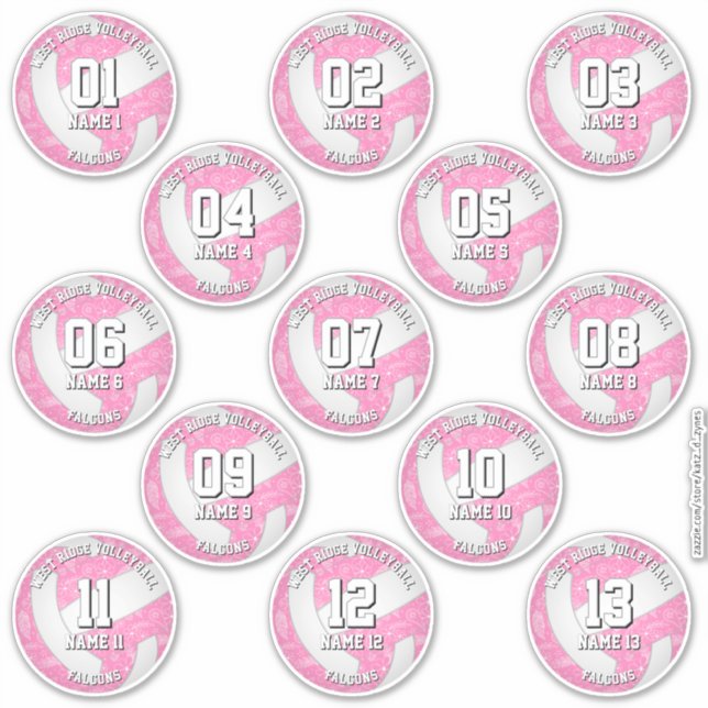 13 Volleyballspieler boho blühende Paisleys pink Aufkleber (Vorderseite)