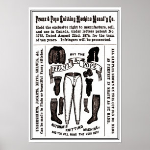 13" x 19" Antiquitätenstrickmaschine und Anzeige Poster