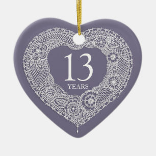 13 years lace anniversary heart photo keramik ornament