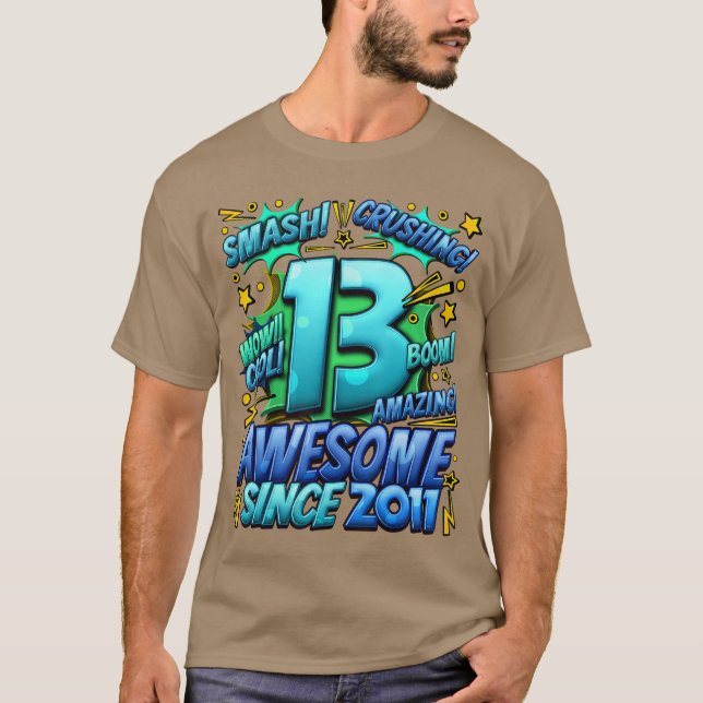 13th Birthday Comic Style Awesome since 2011 13 Ye T-Shirt (Vorderseite)