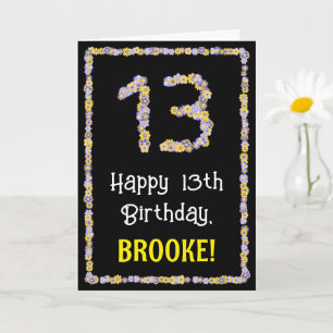 13th Birthday: Floral Flowers Number, Custom Name Karte