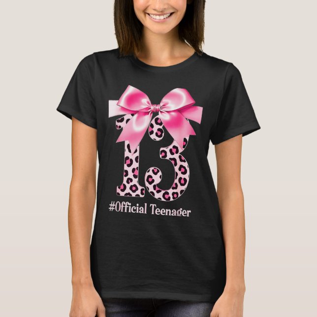 13th Birthday Girl Nk Coquette Bow Leopard 13 Year T-Shirt (Vorderseite)