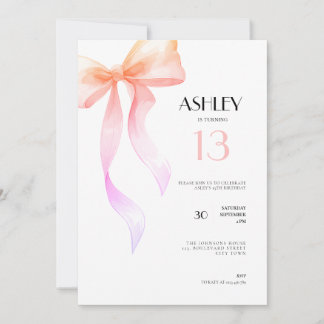 13th Birthday Invitation Pink Bow for Girls Einladung