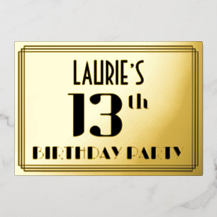 13th Birthday Party: Art Deco Look "13" und Name Folieneinladung