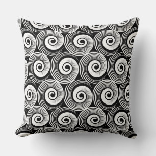 140216 Spiralen - Weiß auf Schwarz Kissen