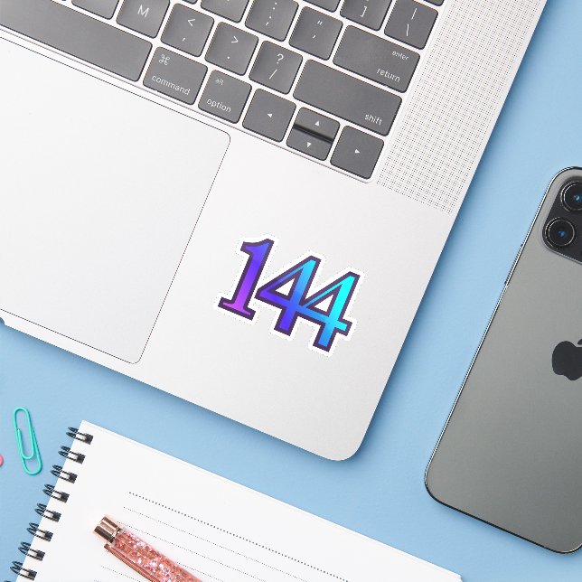 144 Engelszahl Bestätigung Aufkleber (Laptop mit iPhone)