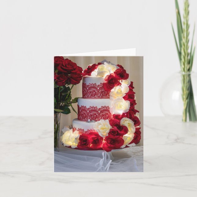 1458-Wedding Cake, Bouquet, Rings and Veil Einladung (Vorderseite)