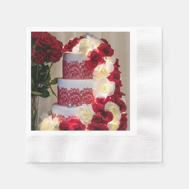 1458-Wedding Cake, Bouquet, Rings and Veil Serviette (Vorderseite)