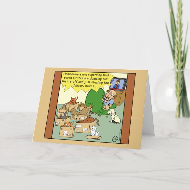 1498 Piraten und Katzen von Schweinen Cartoon Dankeskarte (Vorderseite)