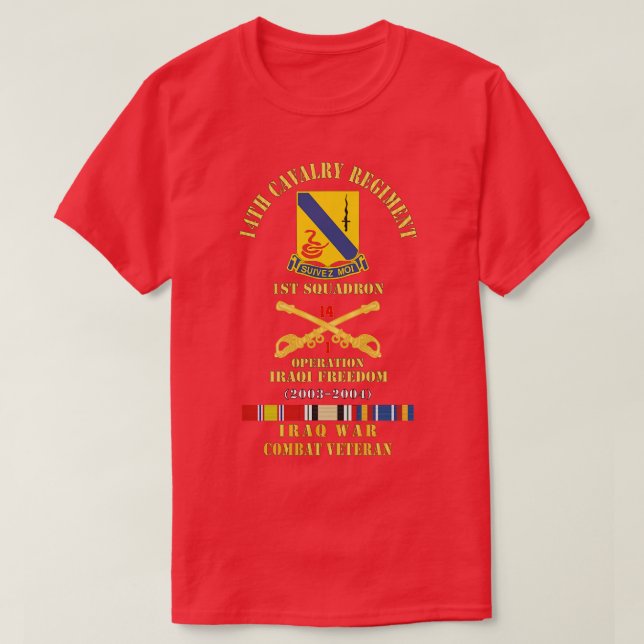 14. Cavalry Regiment w Cav Br 1. Squadron OIF 20 T-Shirt (Design vorne)