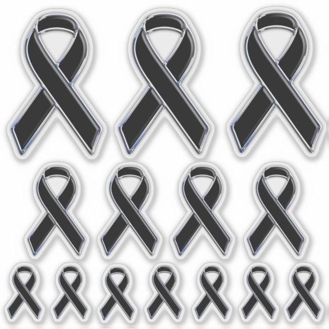 14 Chrome Style Print Black Ribbon Awareness Aufkleber (Vorderseite)