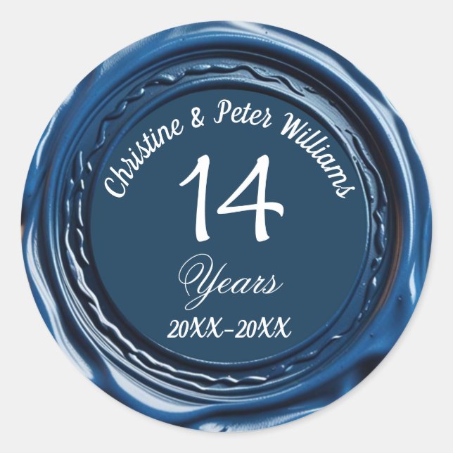 14. Elfenbein Hochzeit Blue Wax Siegel Sticker (Vorderseite)