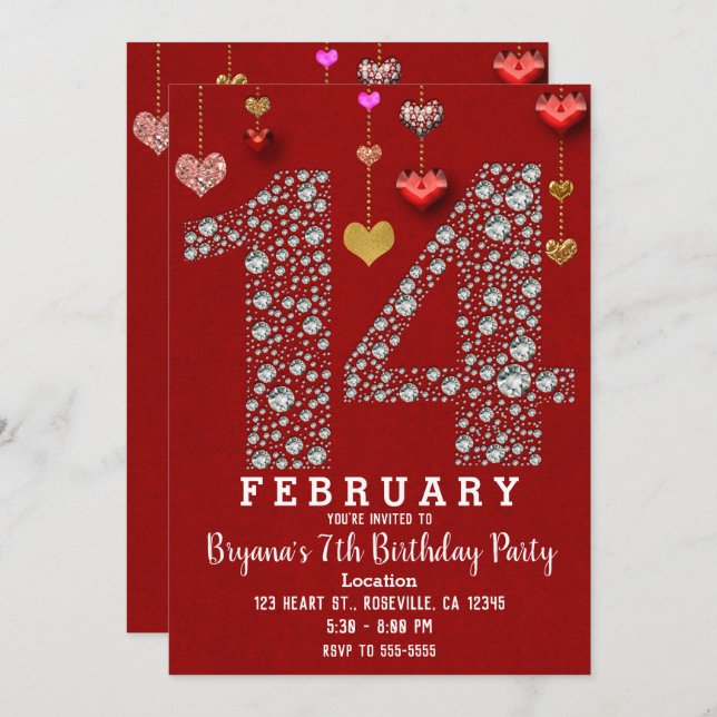 14. Februar 14. Rotes Herz Valentins Party Einladung (Vorne/Hinten)