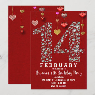 14. Februar 14. Rotes Herz Valentins Party Einladung