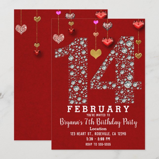 14. Februar 14. Rotherzen Valentinstag Party Einladung (Vorne/Hinten)