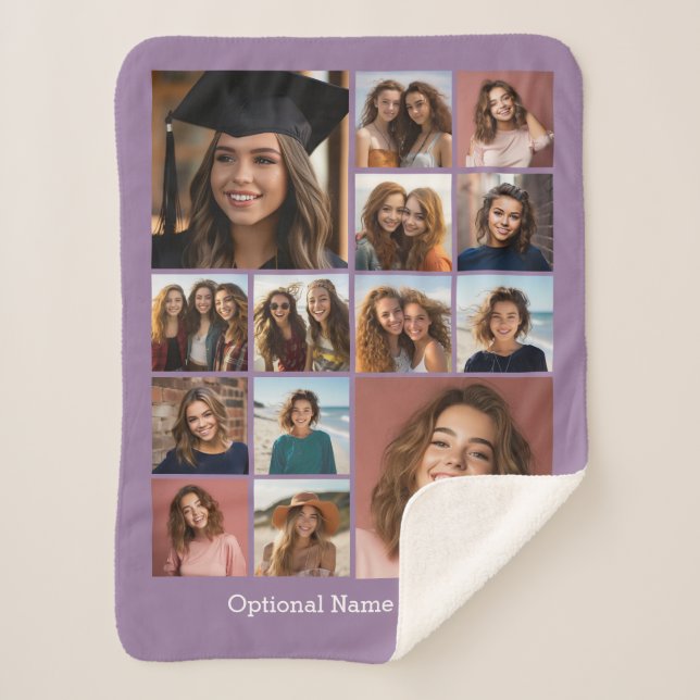 14 Foto Collage - CAN EDIT LILAC optionaler Text Sherpadecke (Vorderseite)