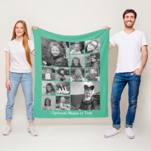 14 FotoCollage - CAN EDIT FARBEN optionaler Text Fleecedecke