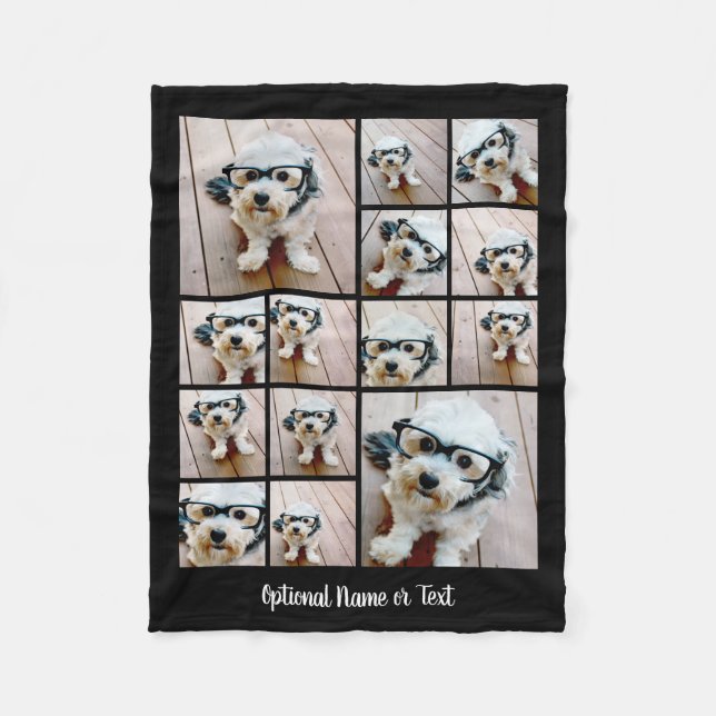 14 FotoCollage Quadrat Schwarz-weiße Kalligraphie Fleecedecke (Vorderseite)