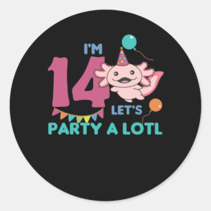 14. Geburtstag Axolotl Vierzehn Jahre alte Axolotl Runder Aufkleber