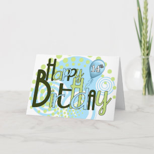 14. Geburtstag Blaue und Grüne Trendy Typografie Karte