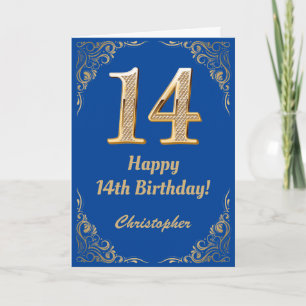 14. Geburtstag Blue and Gold Glitzer Frame Karte