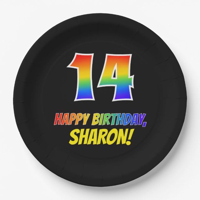 14. Geburtstag: Bold, Fun, Simple, Rainbow 14 Pappteller (Vorderseite)