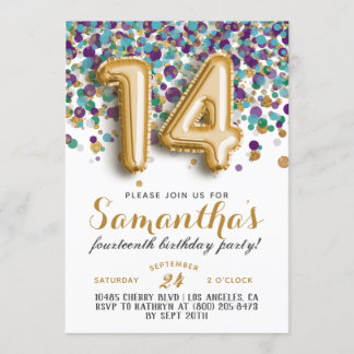 14. Geburtstag Confetti Einladung