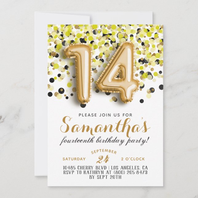 14. Geburtstag Confetti Einladung (Vorderseite)
