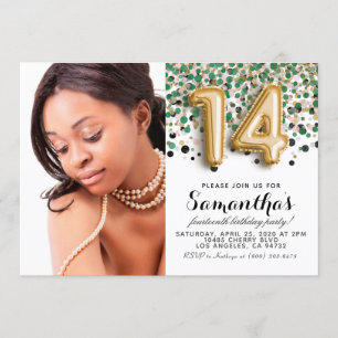 14. Geburtstag Confetti Gold Portrait Einladung