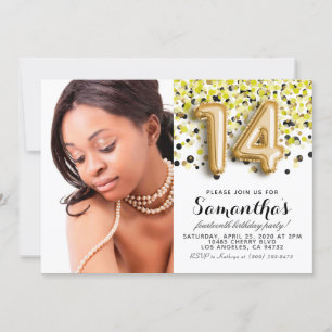 14. Geburtstag Confetti Gold Portrait Einladung