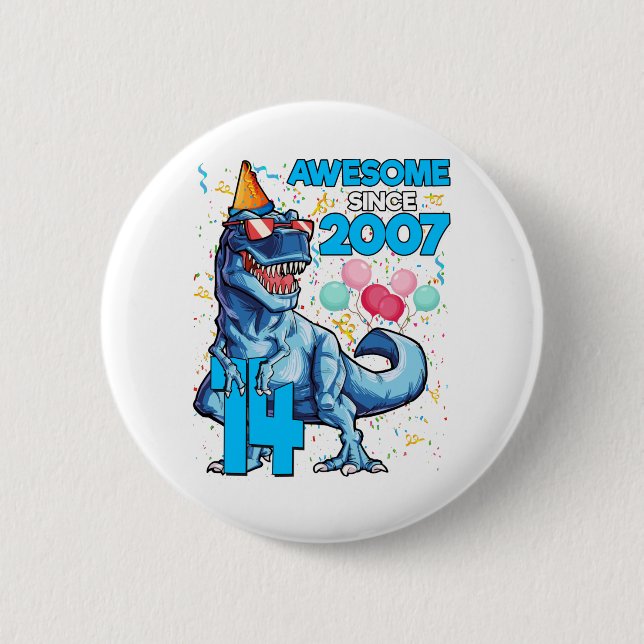 14. Geburtstag Dinosaurier 14 Jahre Junge Kinder Button (Vorderseite)