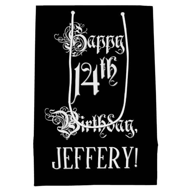 14. Geburtstag: Extravagant, elegant, Script + Ind Mittlere Geschenktüte (Rückseite)