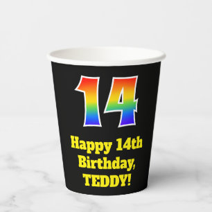 14. Geburtstag: Farbenfroh, Spaß, Spannung, Regenb Pappbecher