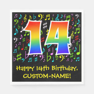 14. Geburtstag - Farbige Musiksymbole, Regenbogen Serviette
