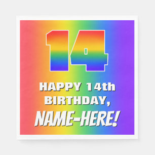 14. Geburtstag: Farbiges, lustiges Regenbogenmuste Serviette