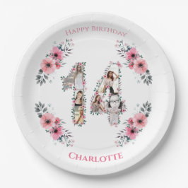 14. Geburtstag Foto Collage Girl Pink Blume Weiß Pappteller