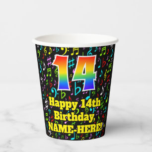 14. Geburtstag: Fun Musiknotens Pattern, Regenboge Pappbecher