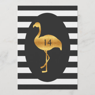 14. Geburtstag Gold Flamingo Schwarz-weiße Streife Einladung