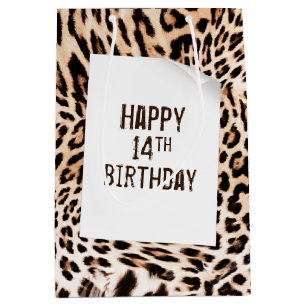 14. Geburtstag Leopard Fur Print Medium Geschenkta Mittlere Geschenktüte