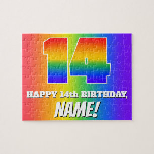 14. Geburtstag — mehrfarbiges Regenbogenmuster "14 Puzzle
