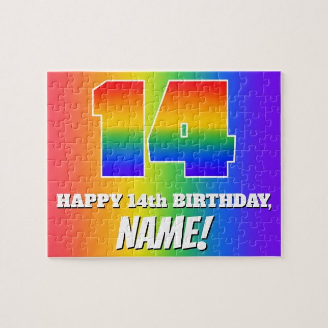14. Geburtstag — mehrfarbiges Regenbogenmuster "14 Puzzle (Horizontal)