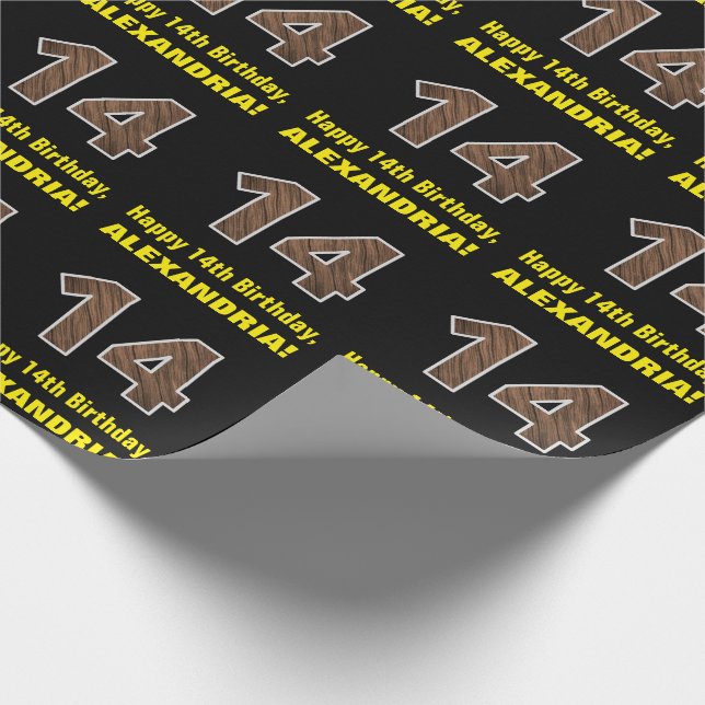 14. Geburtstag: Name & Imitate HolzkörnPattern "14 Geschenkpapier (Ecke)