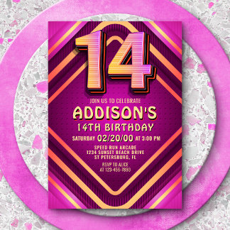 14. Geburtstag Neon Einladung